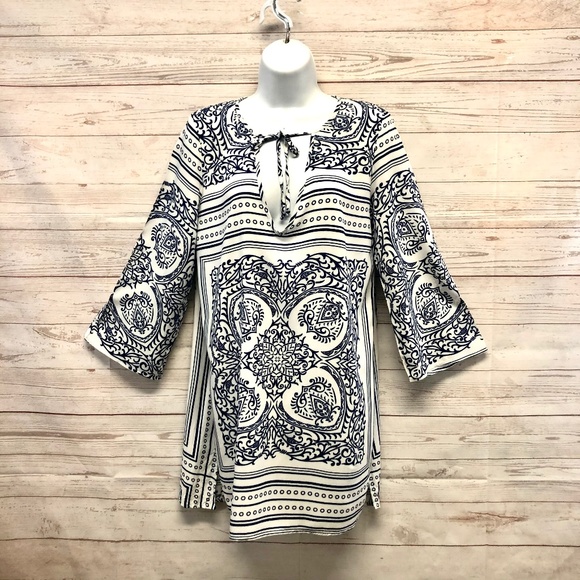 Blue Life Bandana Paisley Pattern Beach Coverup Tunic - Picture 1 of 6
